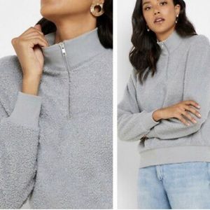 Topshop Teddy Modern Gray Quarter Zip Up Pullover Sweater
